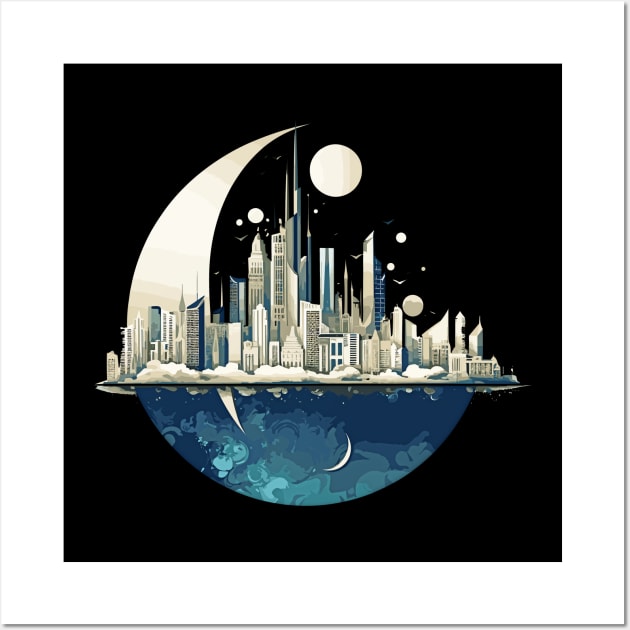 Modern City Skyline Landscape At Night Discovery Wall Art by Cubebox